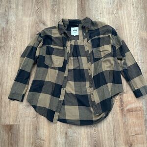 Aerie Plaid Shirt in Black and Tan